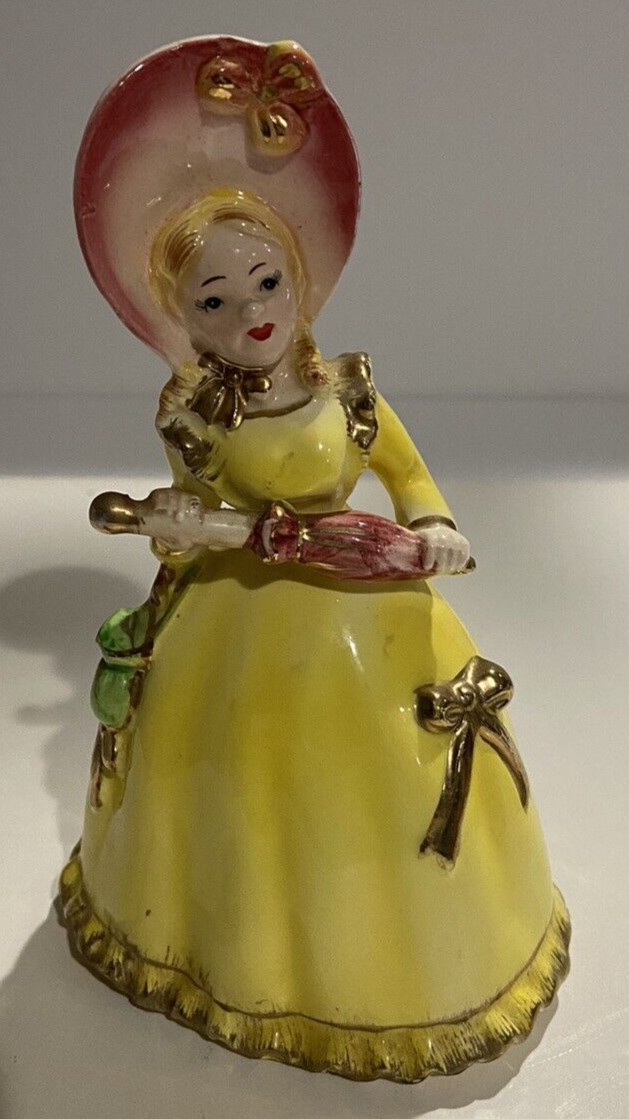 Vintage  Lady Figurine Planter Yellow & Gold Fancy Dress