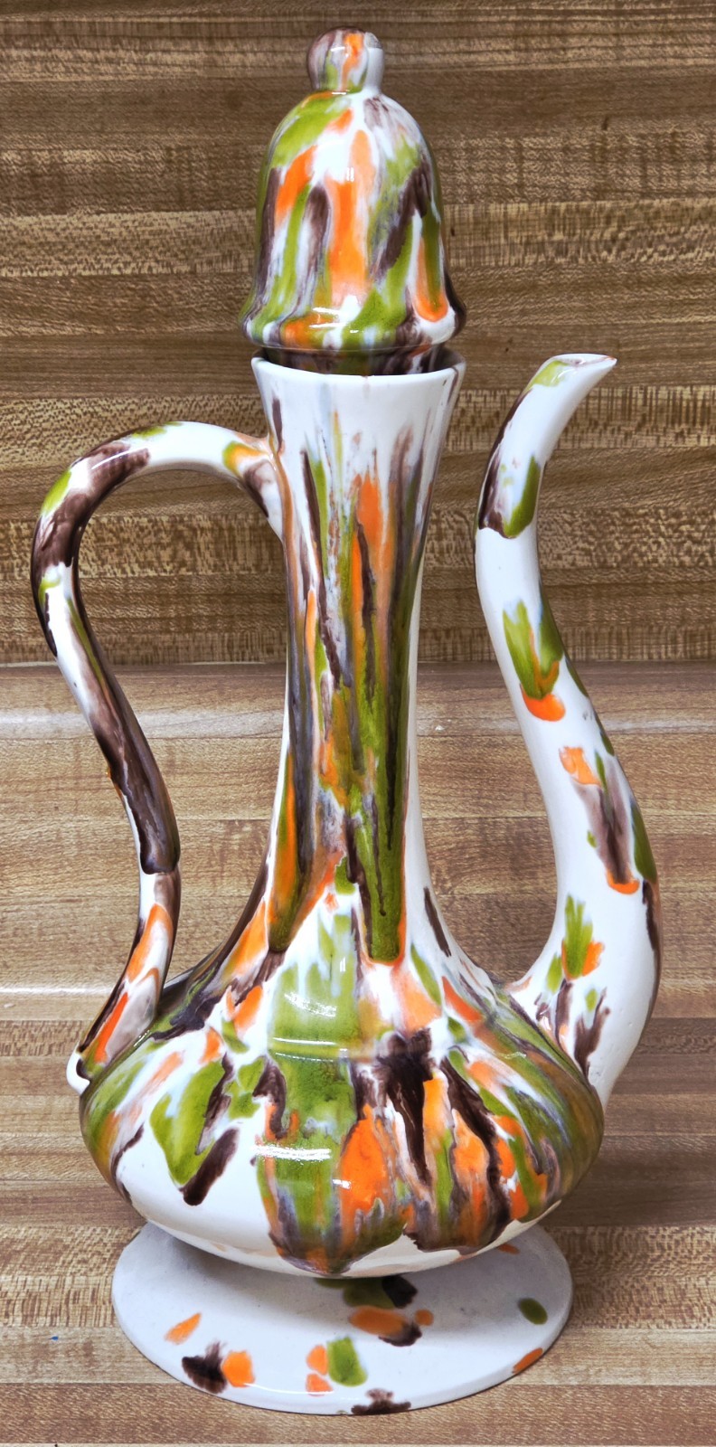Vintage Mid Century 60s 70s Splatterware Drip Glaze Ceramic Pitcher Teapot Jug 