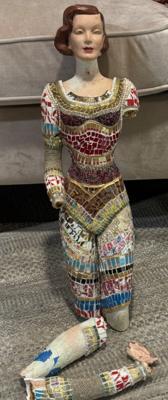 Vintage 1940\'s-50\'s Plaster Advertising Mannequin Mosaic Art Project Fabulous