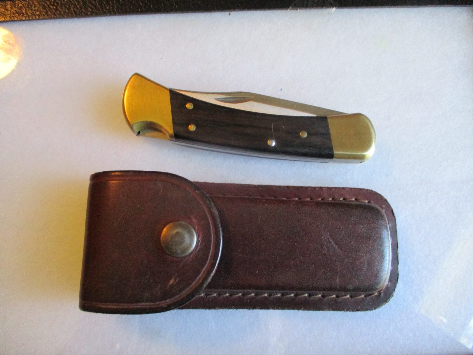 Vintage Buck 110 Folding Hunting Knife (4-Dot) w/ Sheath 1981-1986 USA