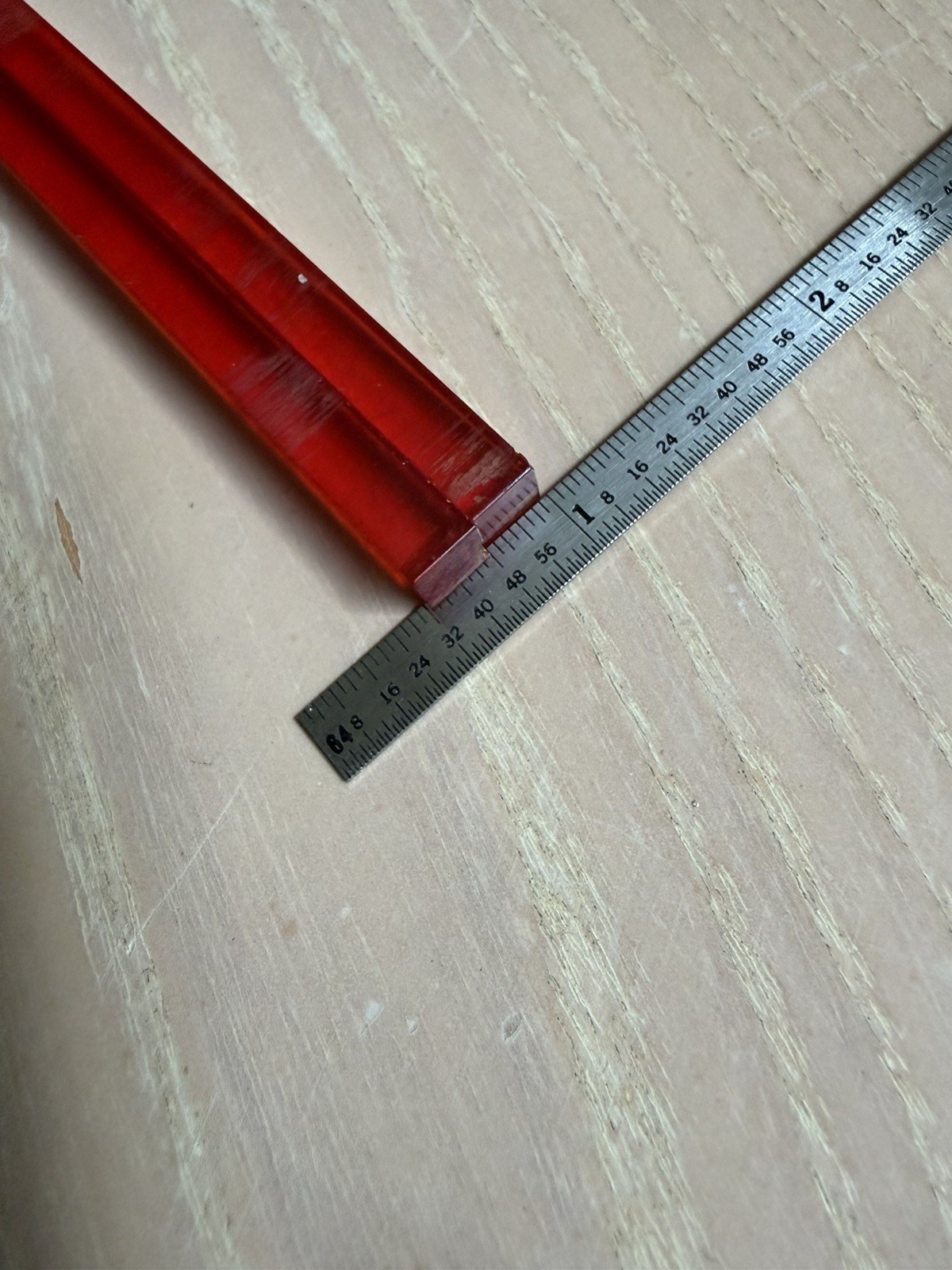 Vintage Square Bakelite Rods Red Clear   6” X  7MM  / 14.7 gms