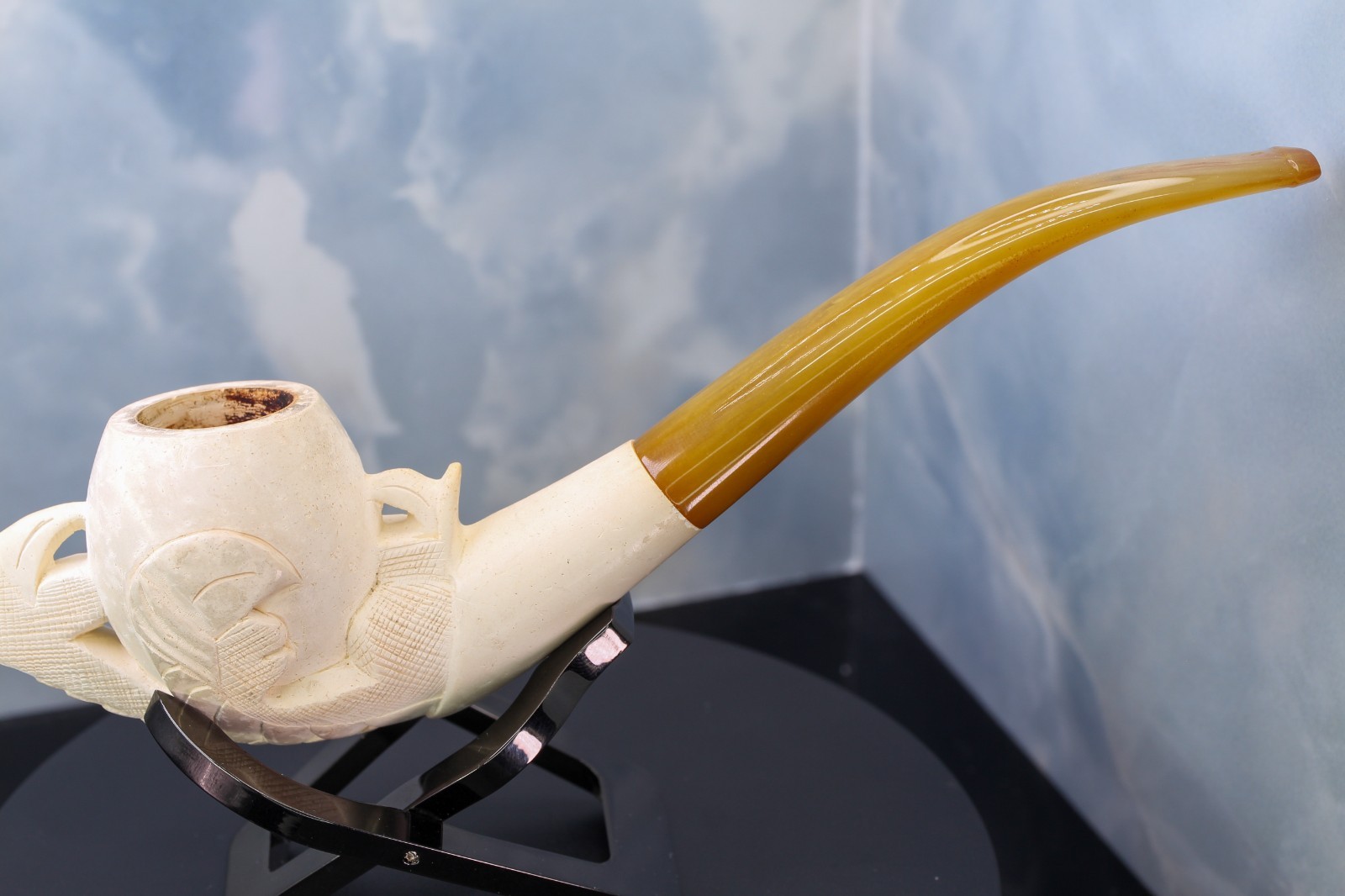 Cleaned- STUNNING Block Meerschaum Eagle dragon claw Pipe Bent Billiard