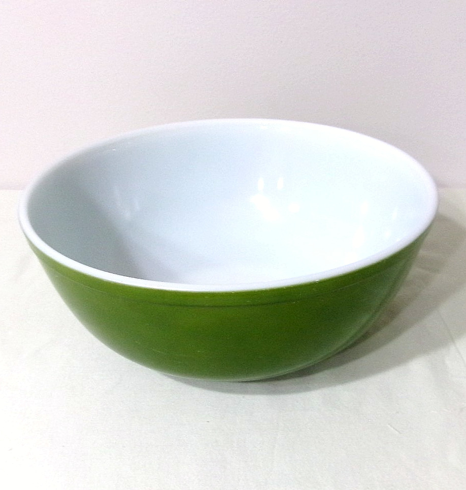 VTG 1968-77 Pyrex 404 Four QT. Reverse Primary Set Avocado Verde Mixing Bowl EUC