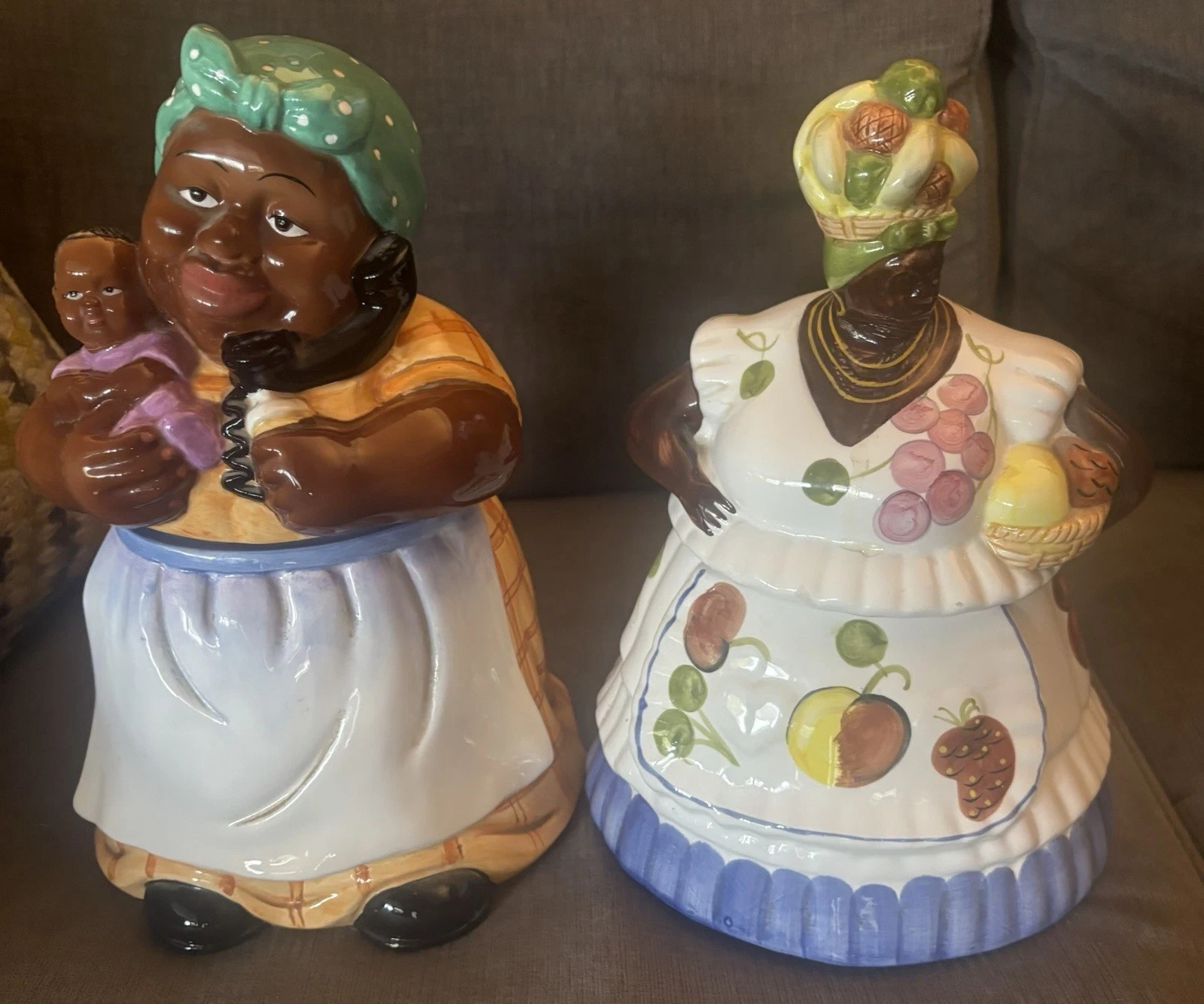 2 - Vintage Collectible Cookie Jars, Grandmas Wearing Aprons