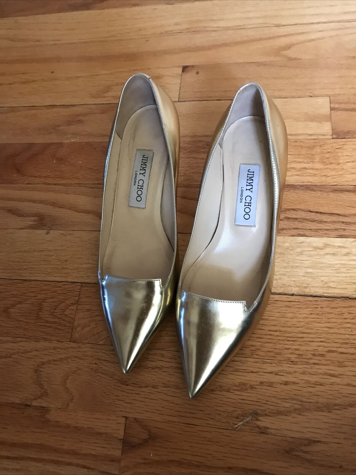 jimmy choo gold pumps 37.5 italy made in leather 
