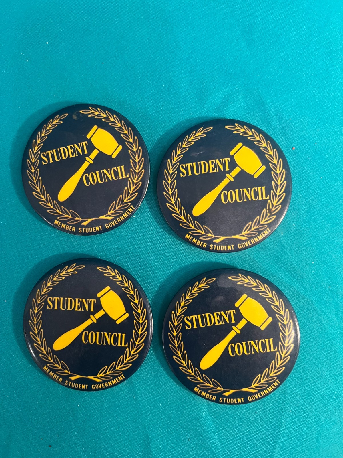 4 Vintage Student Council Pin Back Buttons from 1954-1963