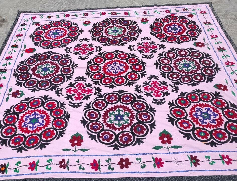Suzani wall hanging Vintage Uzbek handmade embroidery bedding 240x222cm D-3A