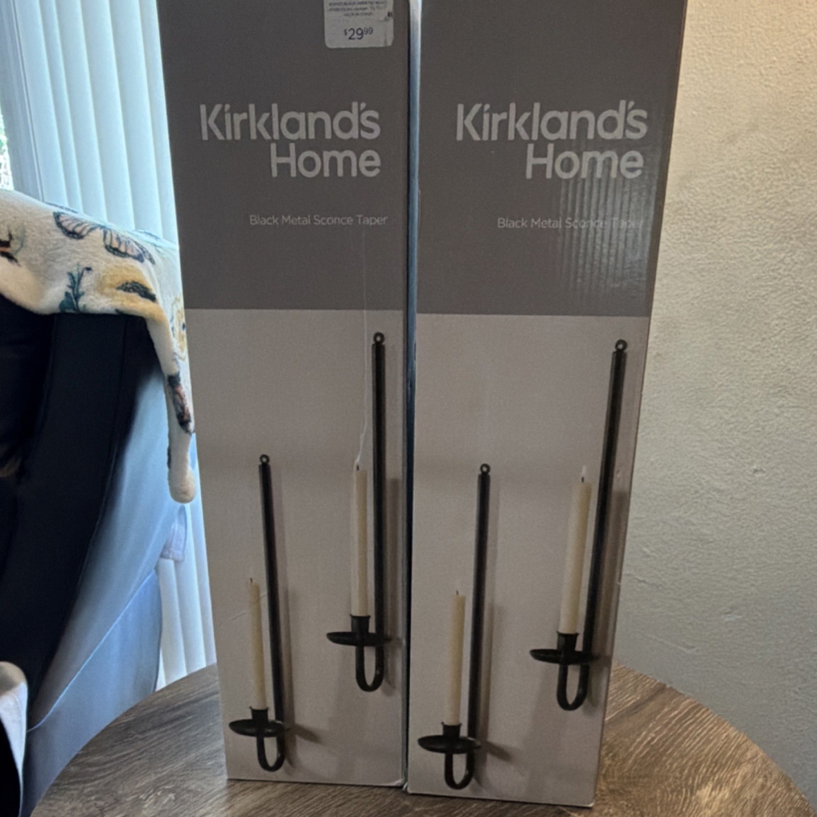 Kirkland\'s Home Black Metal Sconce Set of 2 Taper Candle Holders Fits 10\