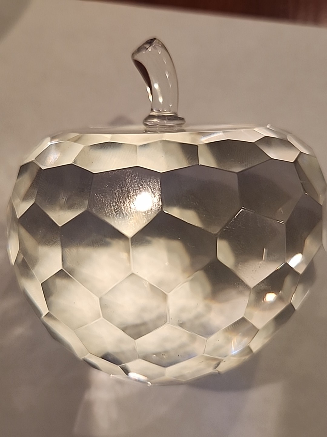 1950s Saks Fifth Ave Crystal Apple Paperweight 3.5 Inches Tall