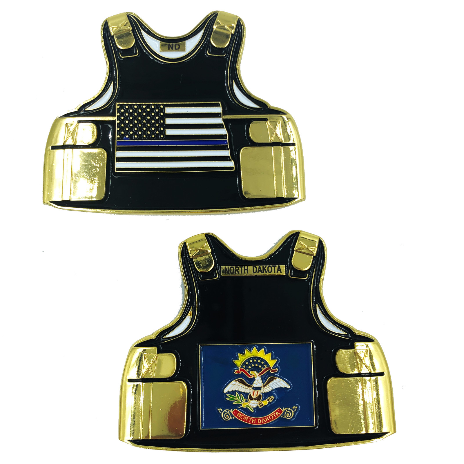 D-021 North Dakota LEO Thin Blue Line Police Body Armor State Flag Challenge Coi