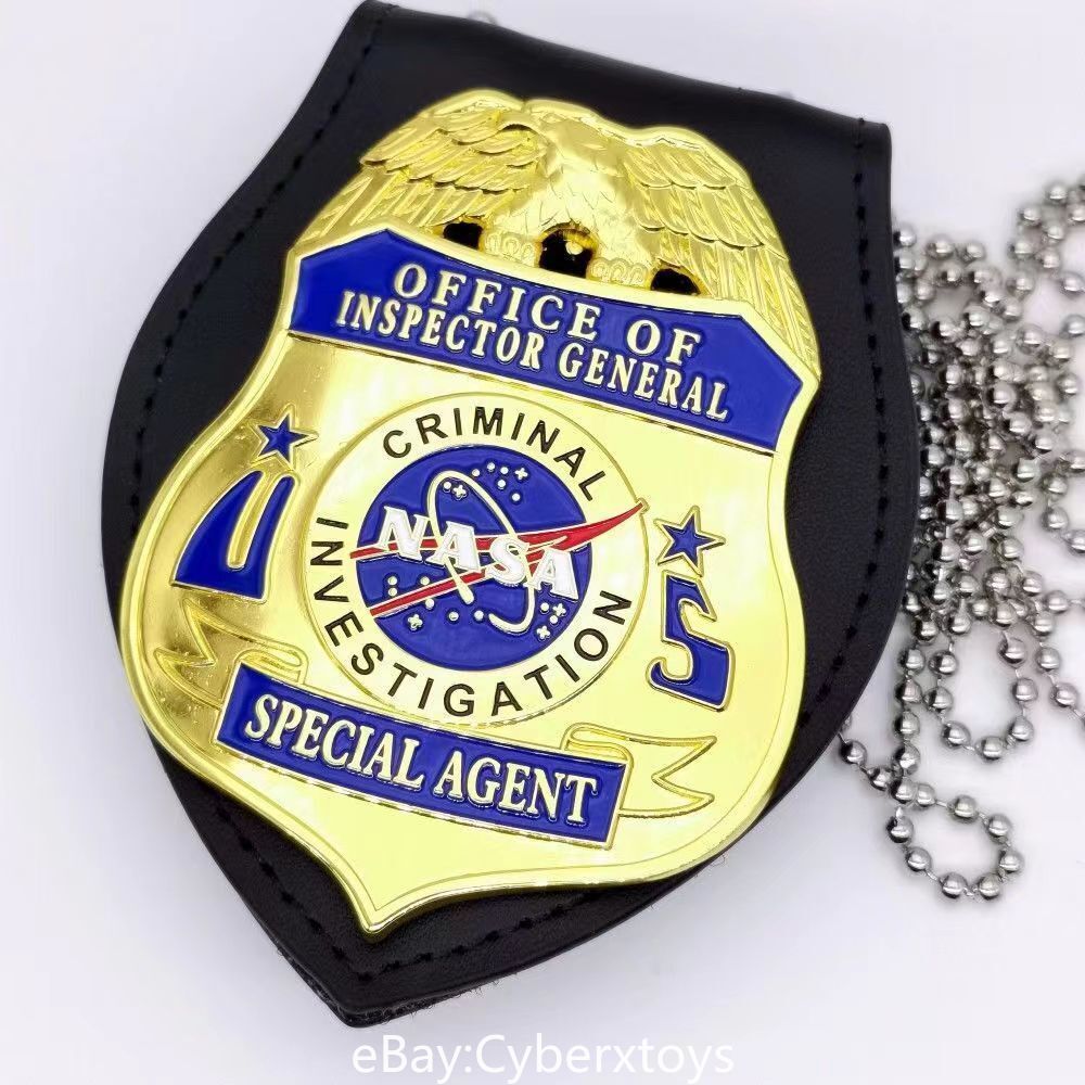 US NASA All-Metal Badge with Leather holster chain Special Agent Outer Space