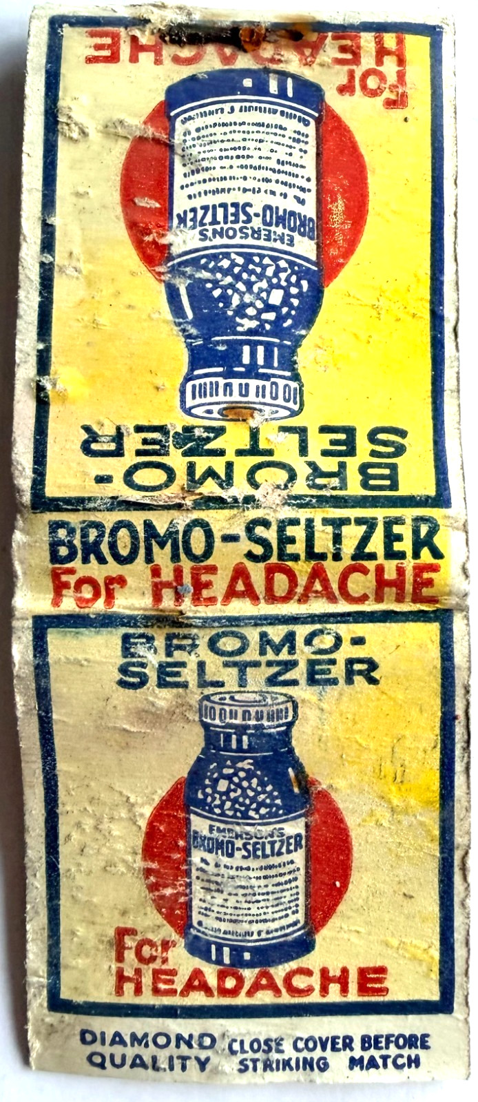 1930s Emerson\'s Bromo-Seltzer Matchbook Vintage Headache Medicine Medical