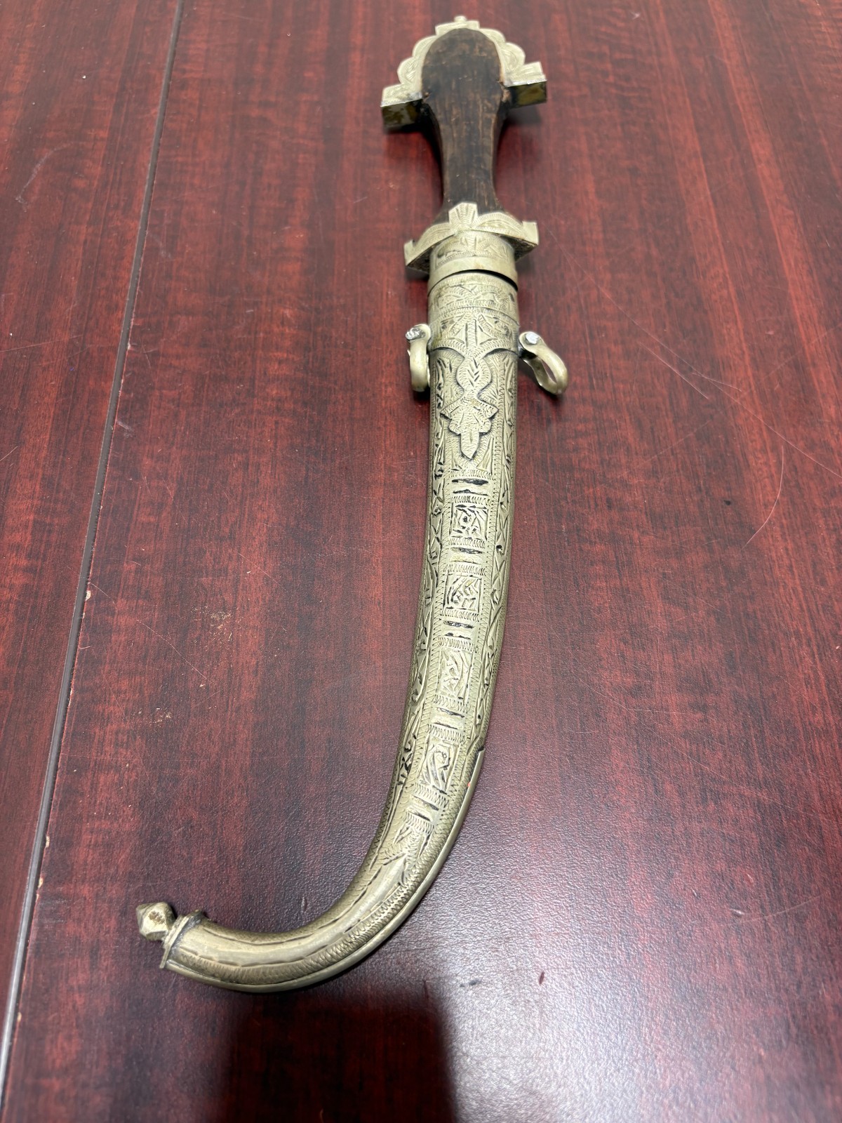 Authentic vintage Morocan Koummya dagger Hand chiseled silver finish scabbard