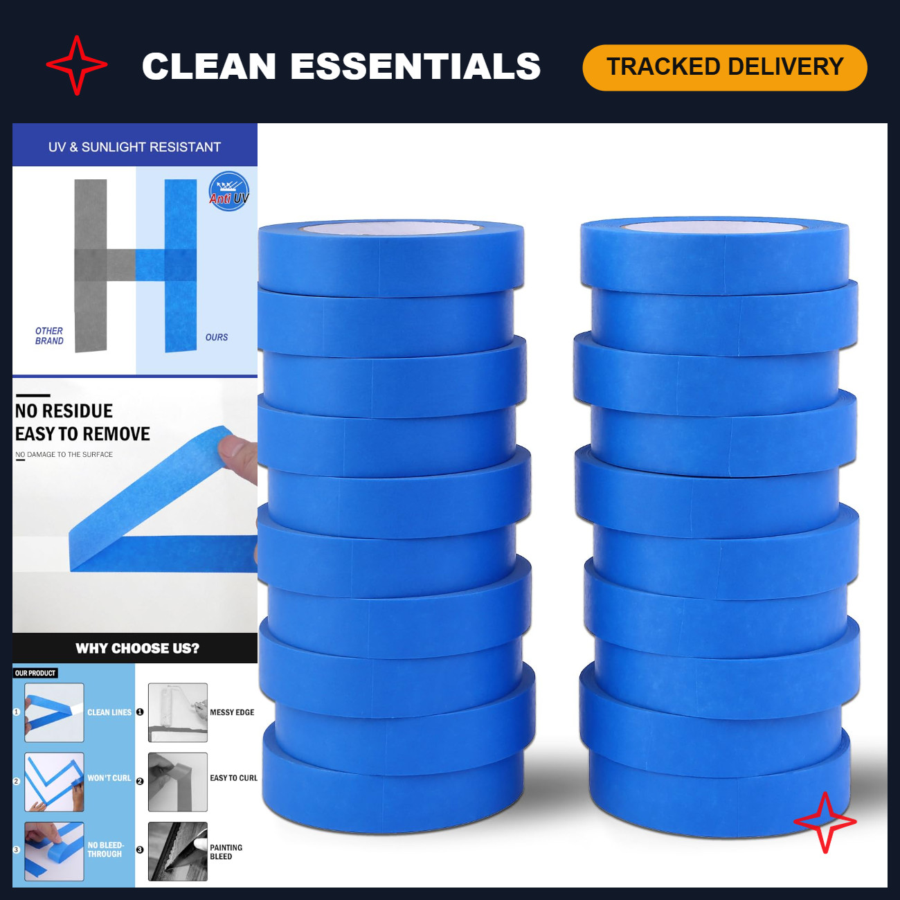 20 Rolls Blue Painters Tape 1 inch Wide Bulk Paint Masking Tape 55 Yds