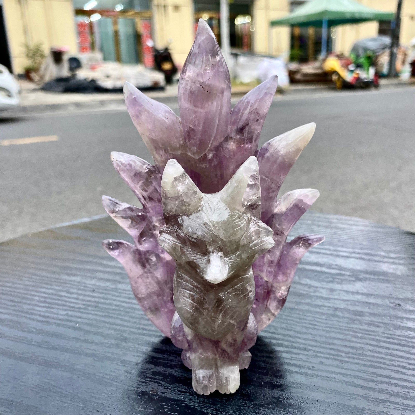 420G Natural Fluorite Nine-Tailed Fox Carving Polished Crystal Fox Decor Stone