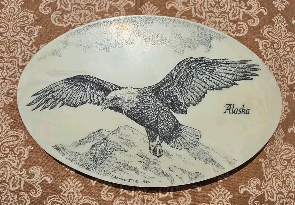 Vintage Kiana Gronnestad 1988 Etched Marble American Eagle Alaska