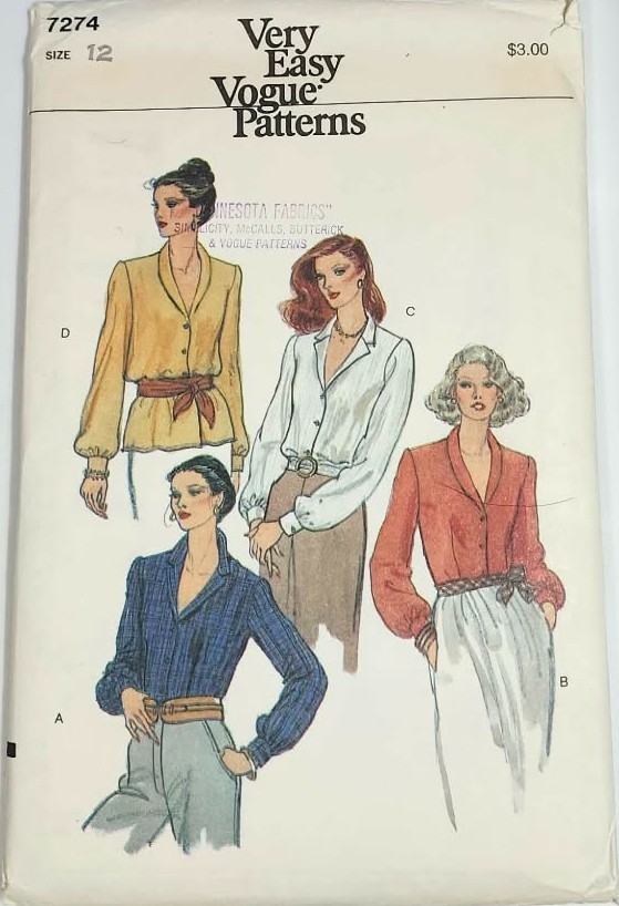 Vogue Misses’ Blouse Size 12 #7274 Cut