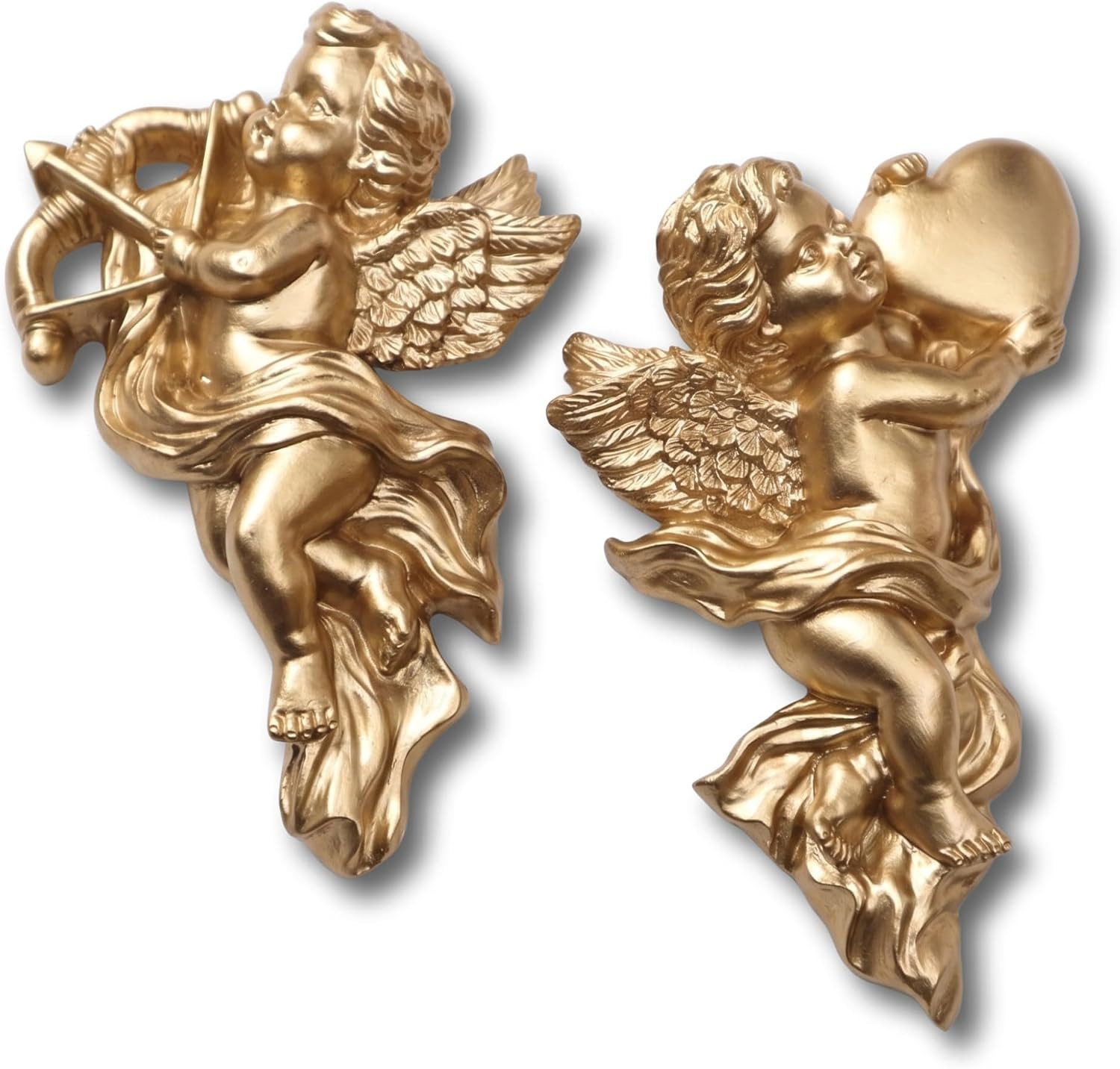 Gold Cherub Wall Decor, Vintage Cupid Sculptures,Set of 2