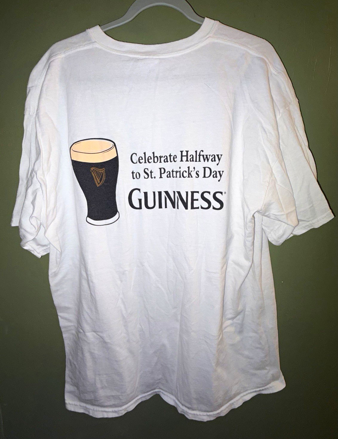 Guinness Beer Halfway to St. Patrick’s Day Breweriana White T-Shirt, Size XL