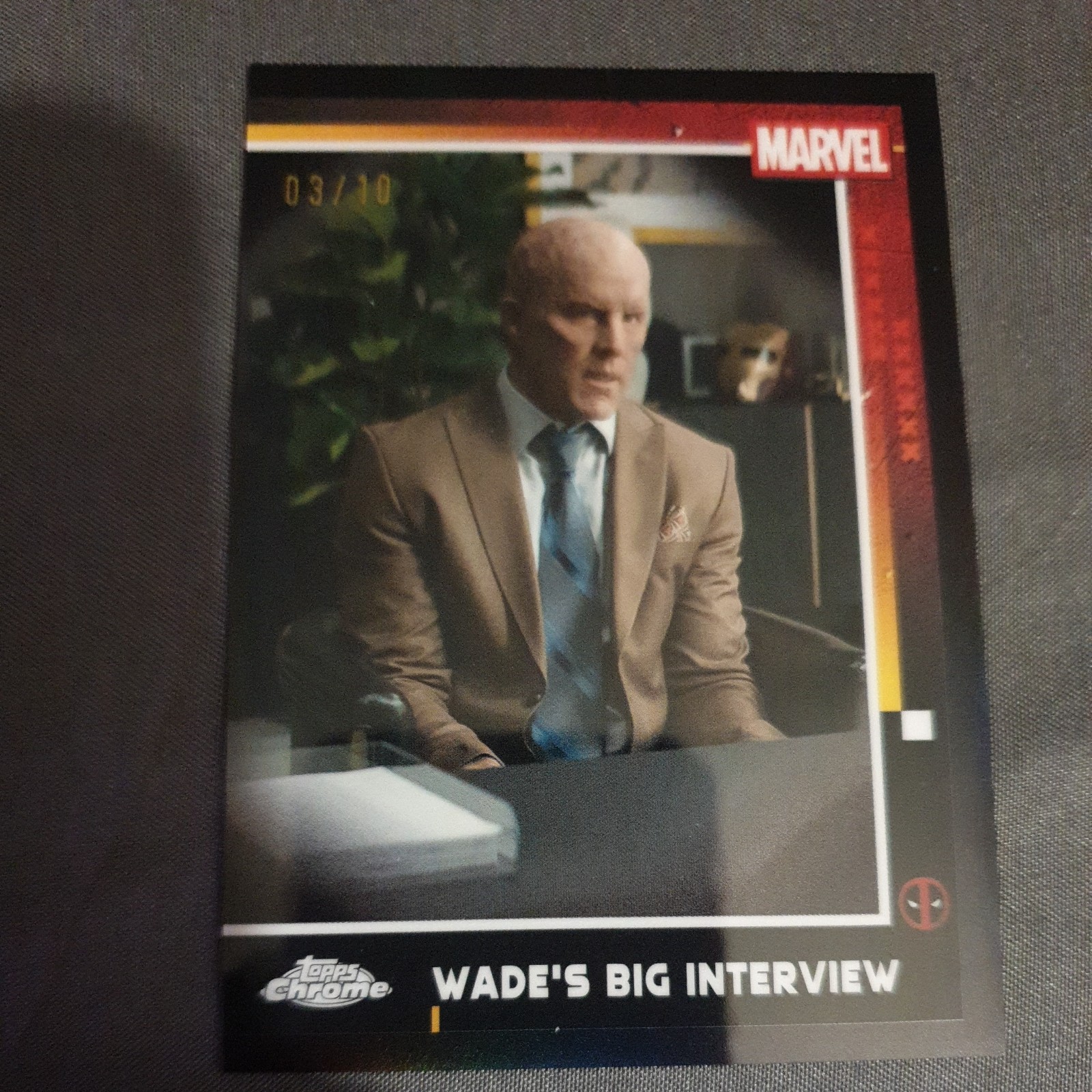 2025 topps chrome deadpool  Wade\'s Big Interview  Card 55. Black Refractor 3/10