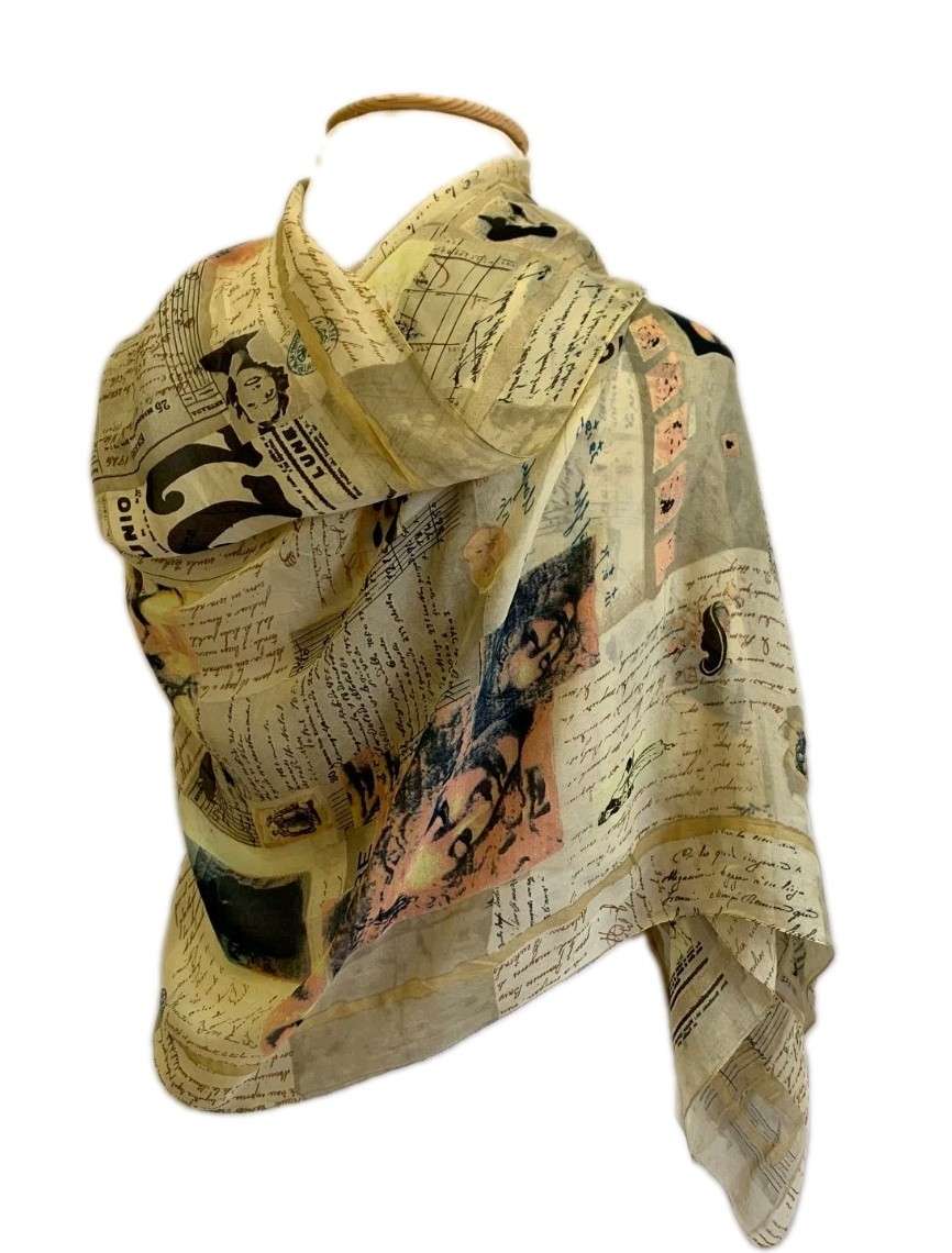 Authentic Moschino Larioseta Como Italy Silk Scarf Vintage Collage Print 26x70#1