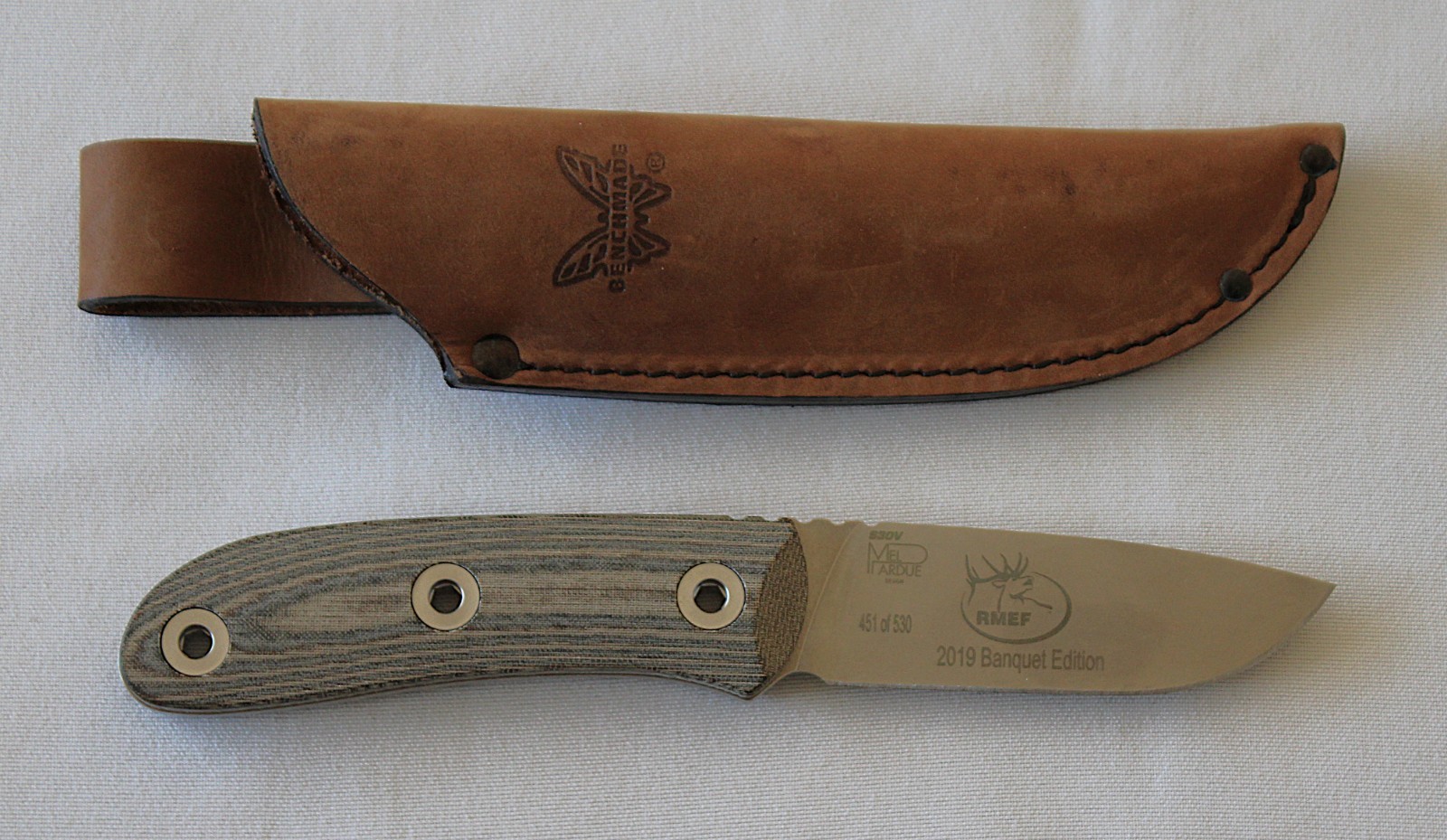 2019 Rocky Mtn Elk Foundation Banquet Edition Knife with Sheath  Benchmade