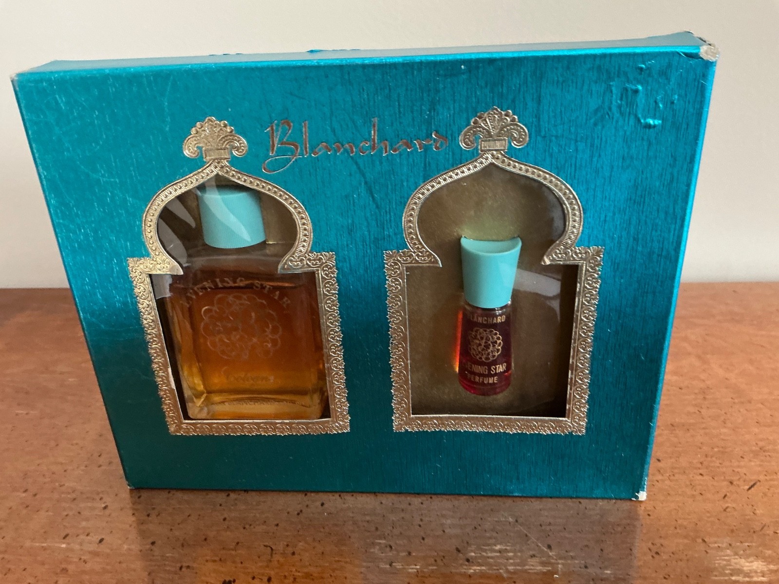 Vintage Blanchard Evening Star Cologne 1 1/2 Fl. Oz. & Perfume Bottle Set