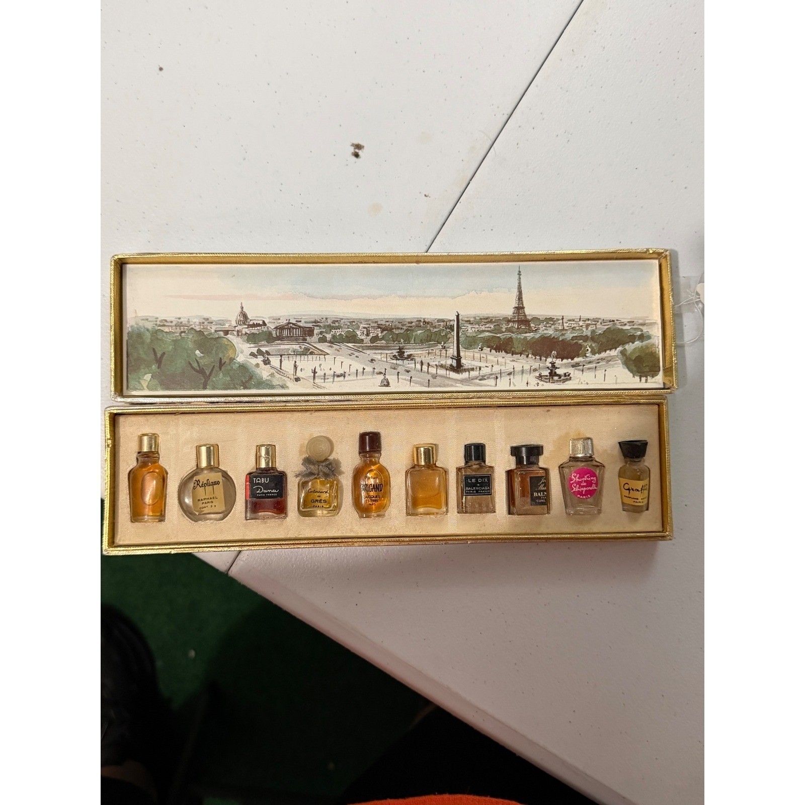 Vintage French Miniature Perfume Set 10pc Paris Souvenir Box Balenciaga Balmain