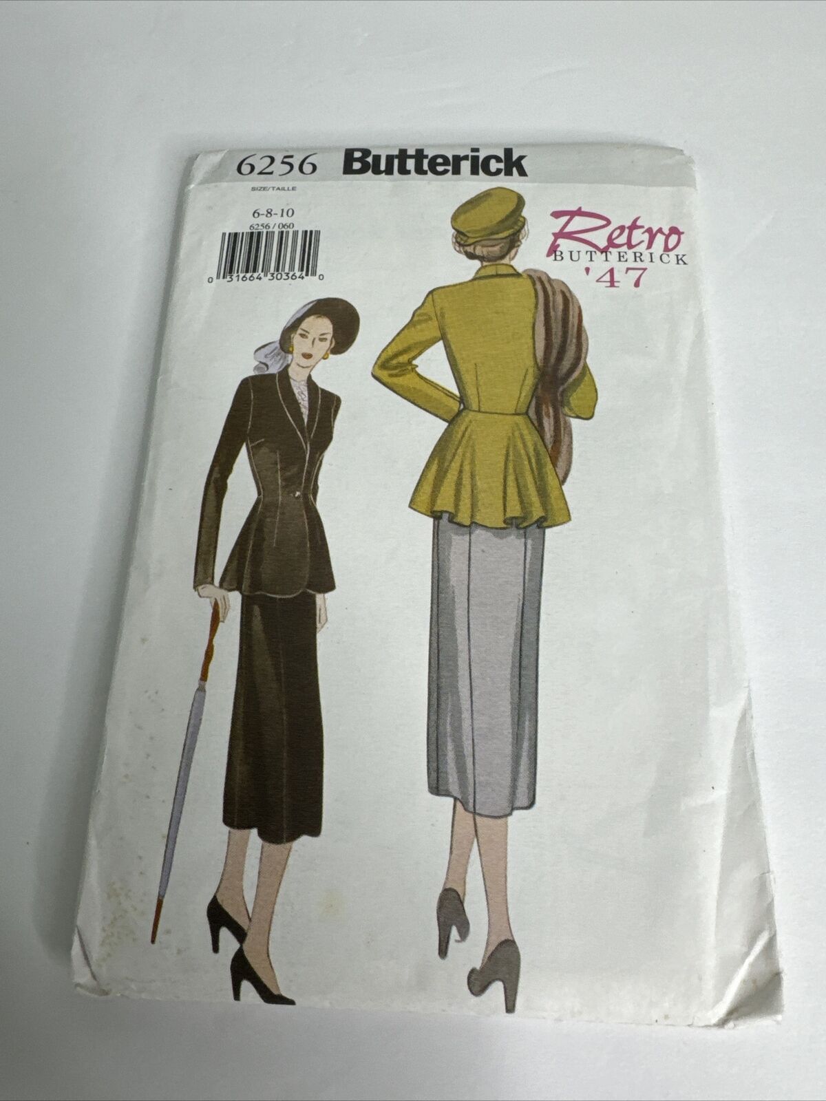 Butterick Pattern 6256 Retro ‘47 Ladies Suit, Jacket, Skirt Sz 6-8-10 UNCUT