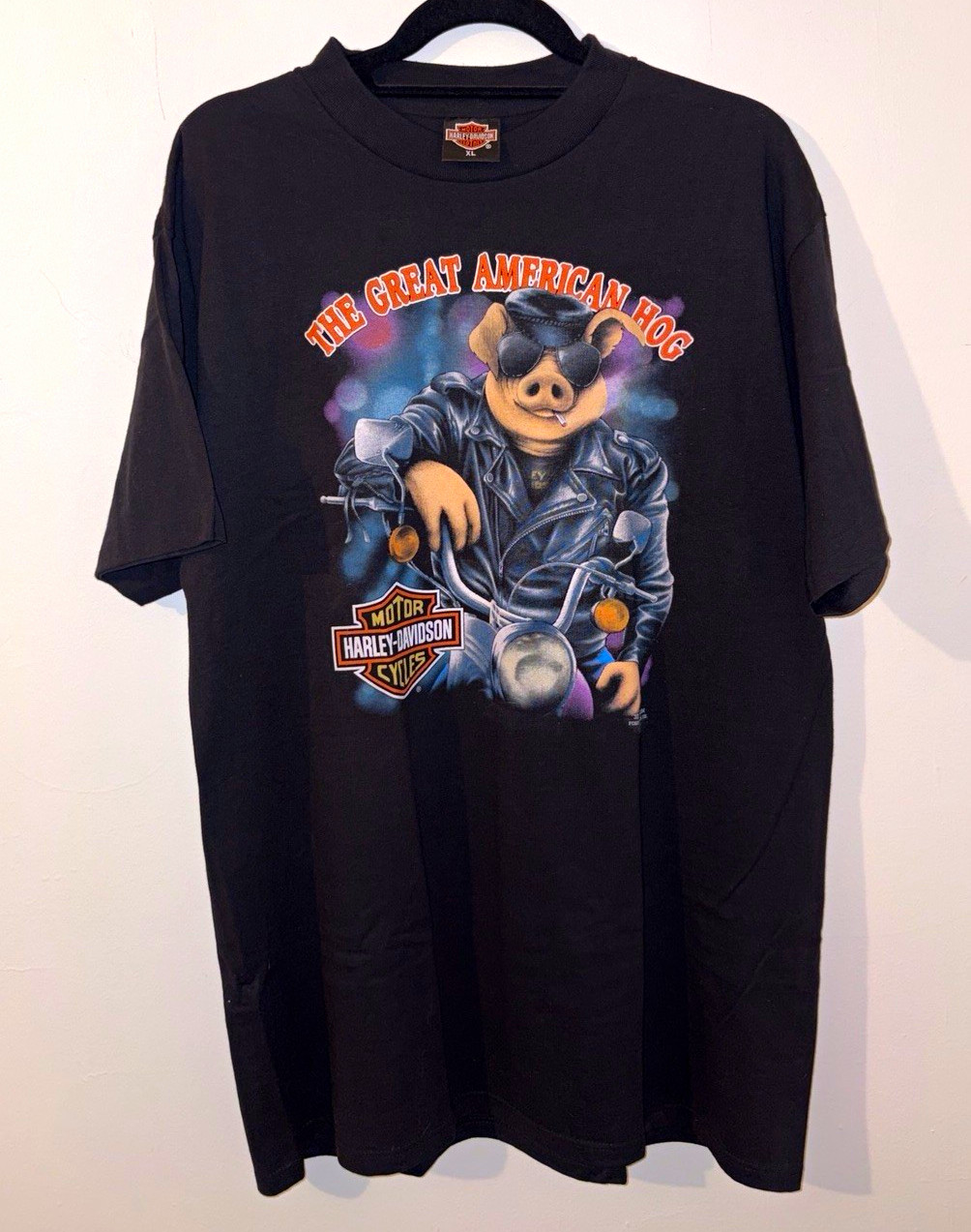 Vintage 1991 Harley Davidson 3D Emblem “The Great American Hog” T-Shirt XL Black