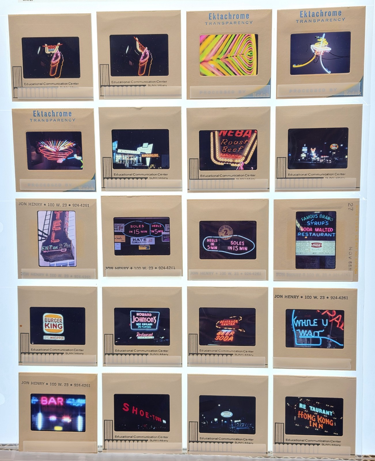 Vintage 1960s 35mm Slides Neon Signs NYC NY Jon Henry SUNY Albany Lot of 20