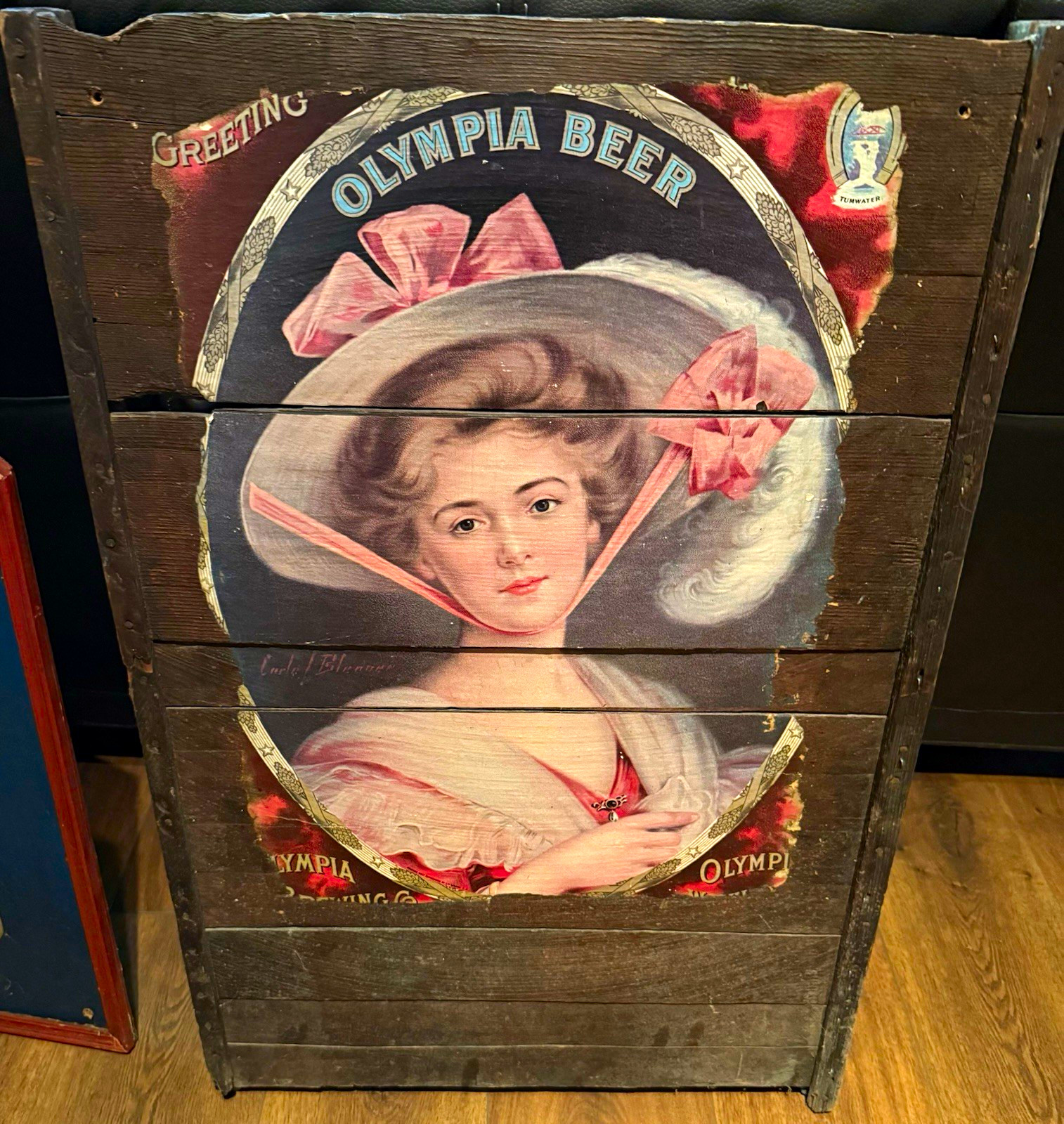 VTG Olympia Beer Wooden Sign Greeting Olympia Girl 1970s Bar Pub Decor PICKUP