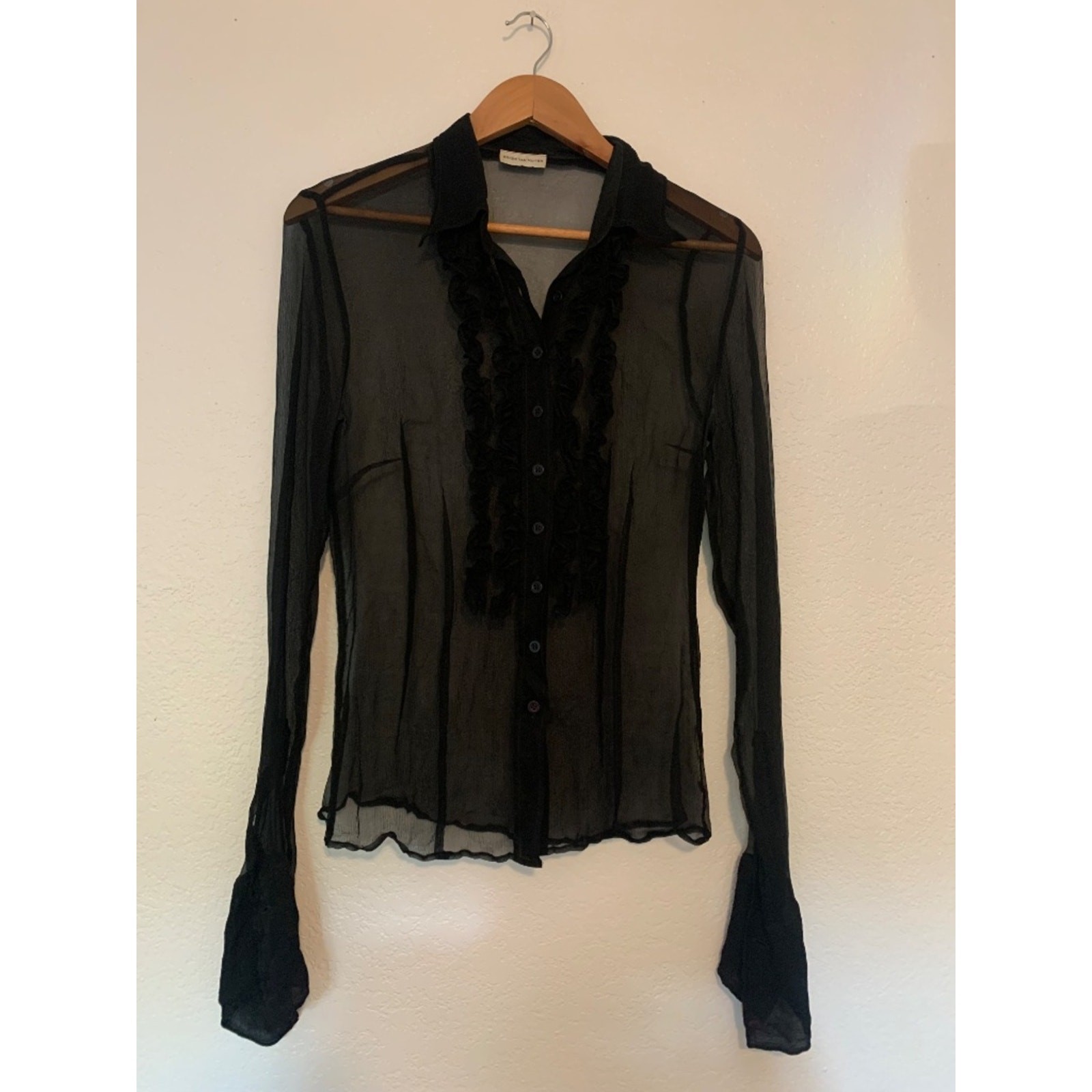 VINTAGE Dries Van Noten Gothic Avant Garde Runway Floral Sheer Blouse Black