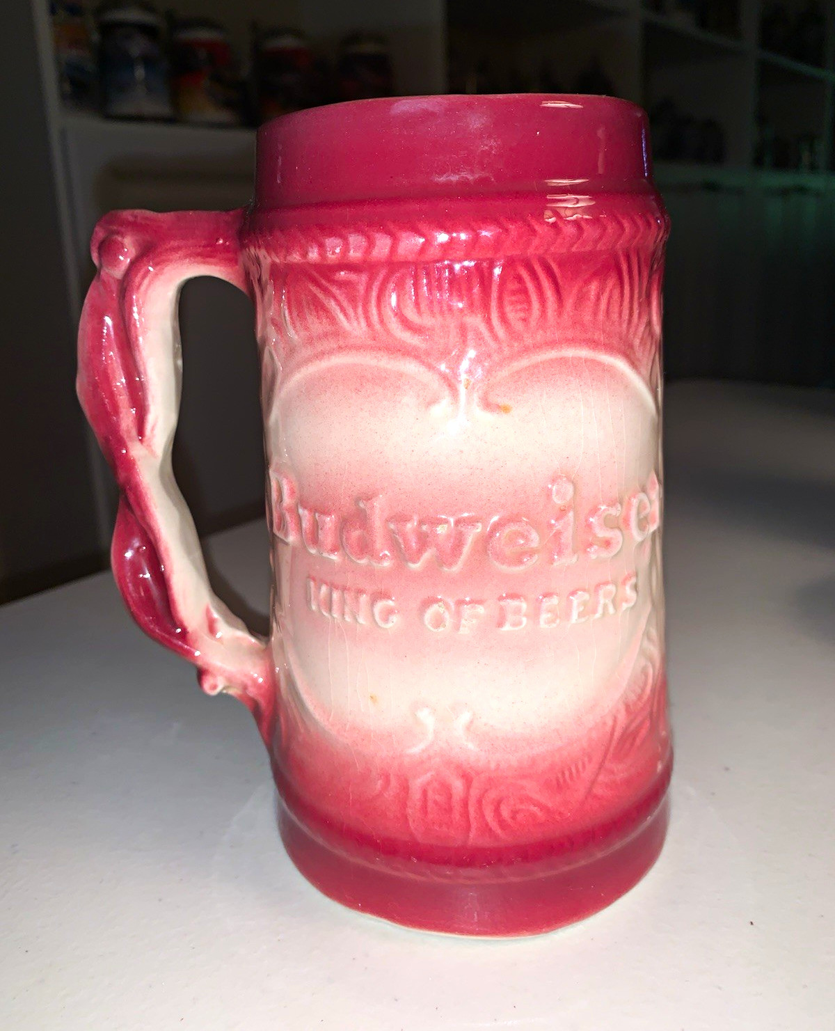 Vintage 1950’s Budweiser Red McCoy Throw Away Stein 6” Tall