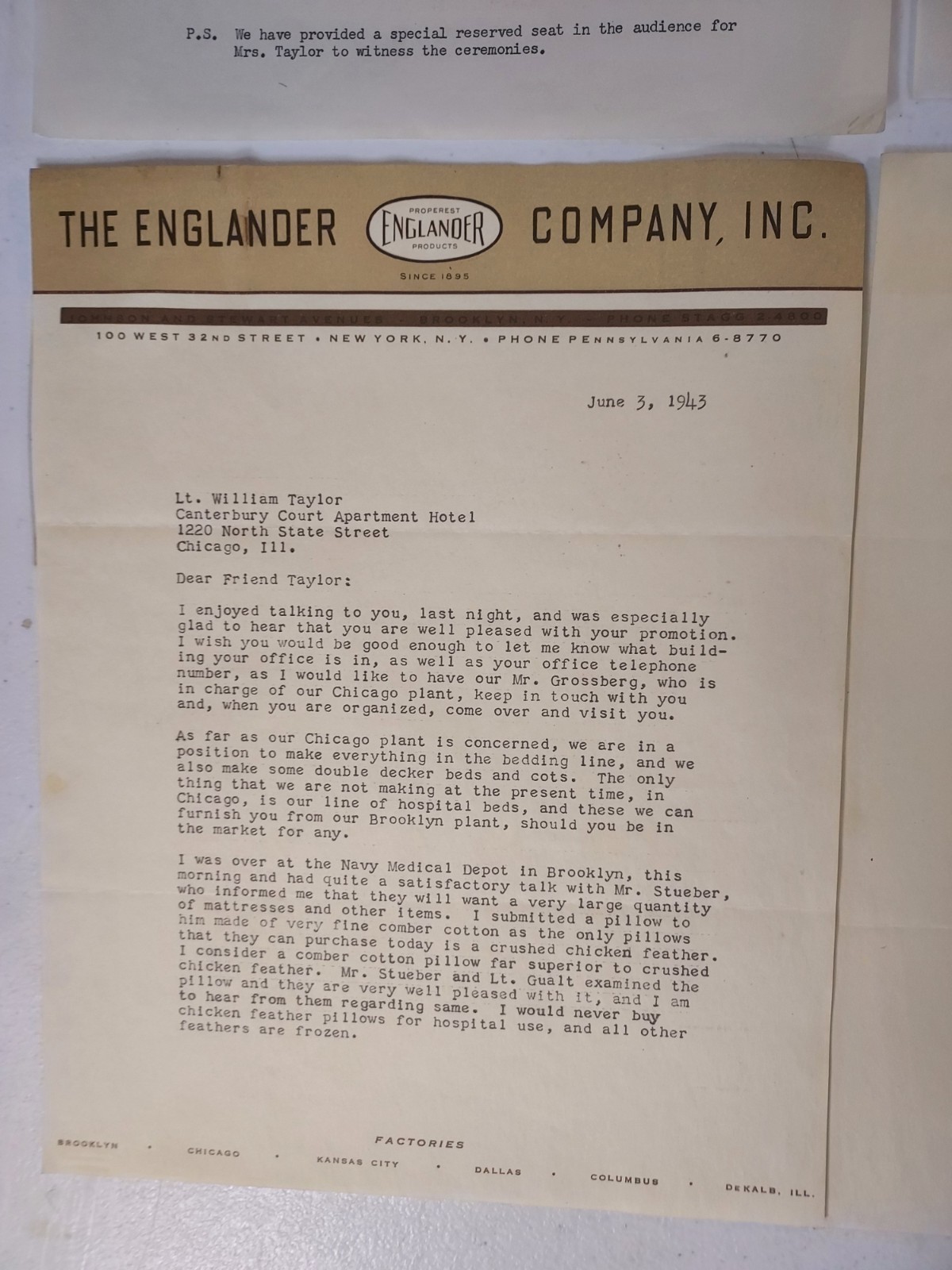 1943 Max Englander Letters to Navy Lt W A Taylor Chicago