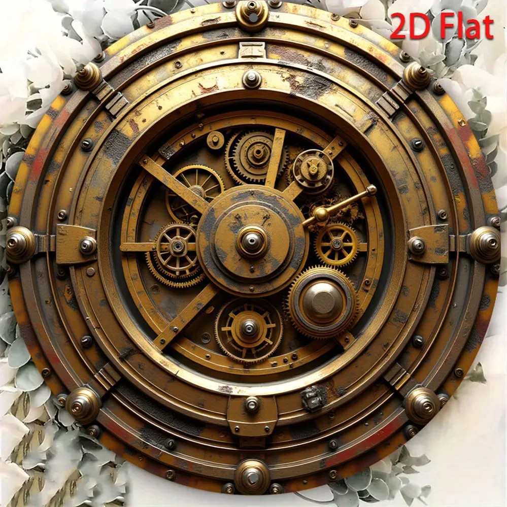 Retro Industrial Steampunk Gear Wall Clock Tin Metal Signs Home Décor 8x8 