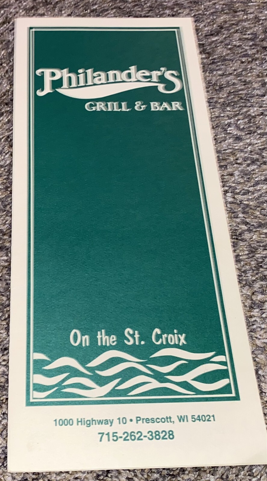  Vintage Philander's Bar & Grill Restaurant Menu on St. Croix Prescott WI