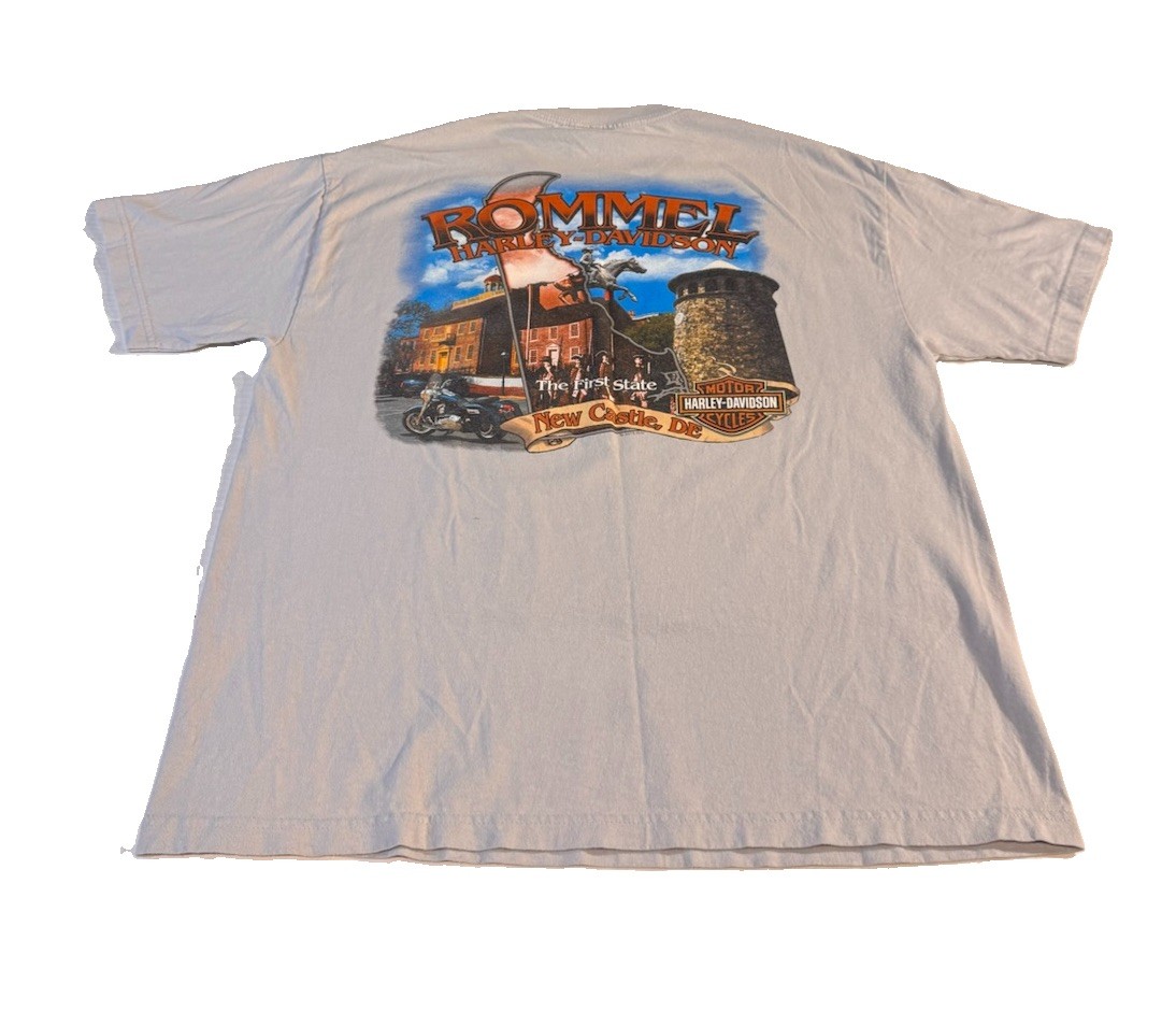 Harley Davidson Rommel New Castle Delaware Colonial Gray T Shirt XL