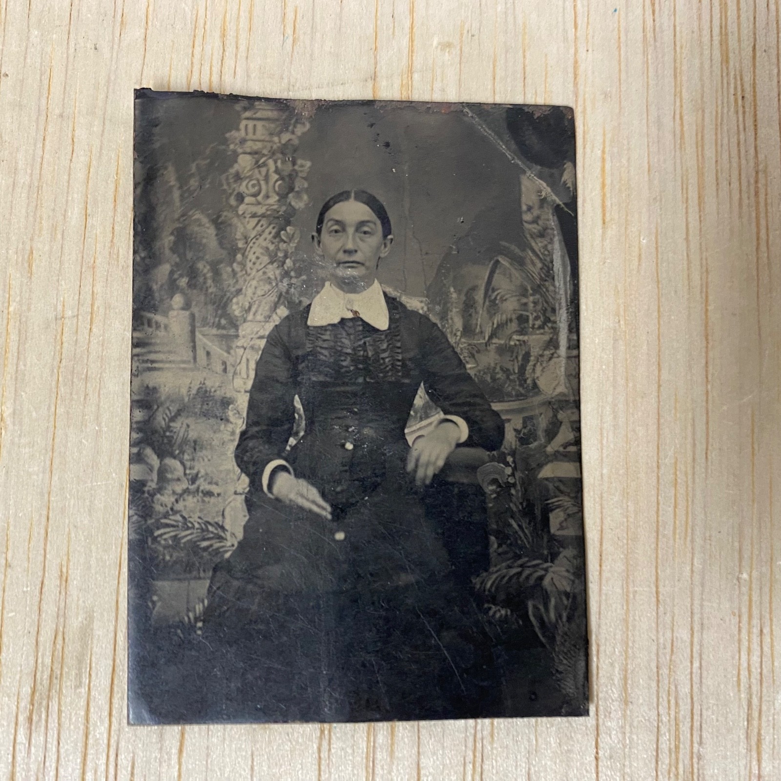 Antique Victorian Ferrotype Tin Type • Picture Portrait  Woman • Fancy Dress