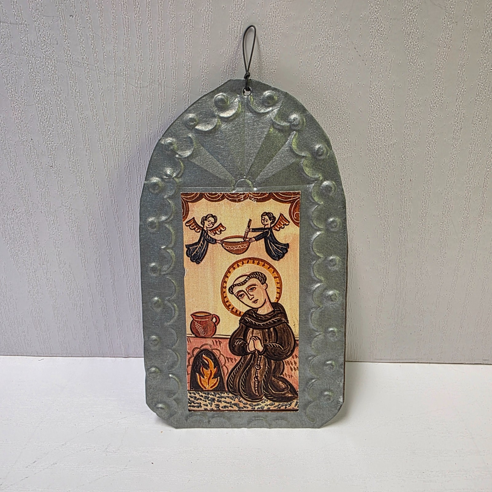 Vintage San Pascual Retablo Tin Wall Plaque Madrid New Mexico Folk Art 3x5\