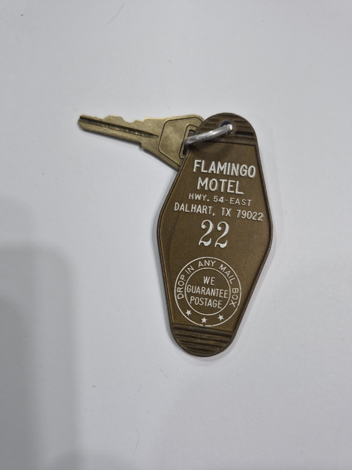 VTG Flamingo Motel  Hotel Room Key Fob #22 Dalhart Tx Vacation   Americana 