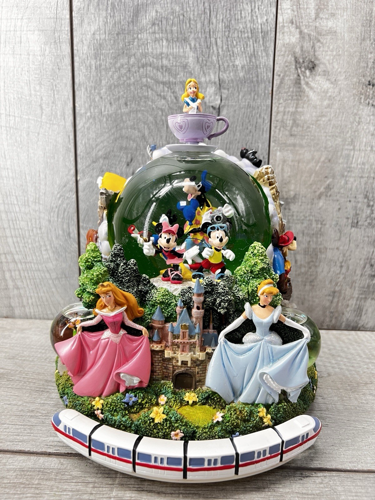 VTG Disney 4 Park Musical 4 Snow Globes Moving Monorail ALICE Zip-A-Dee-DO-DAH