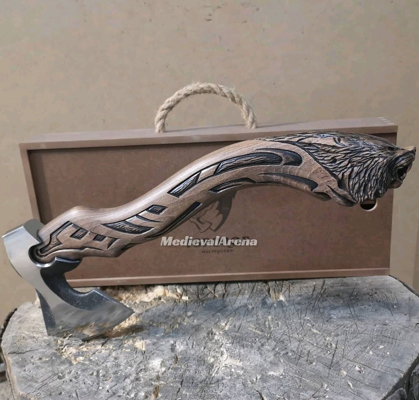 Forged ax Wolf Paw with a carved handle Handmade Wolf Axe  Replica