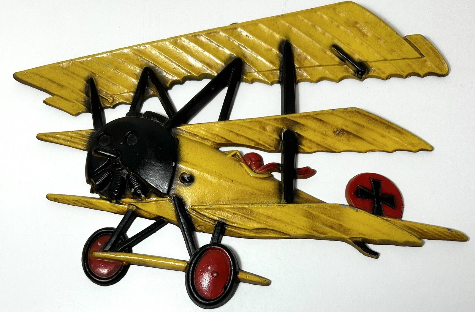 Vintage 1975 Homco USA Cast Iron WW1 Bi Plane 1232-BX-B Wall Hanging Decor