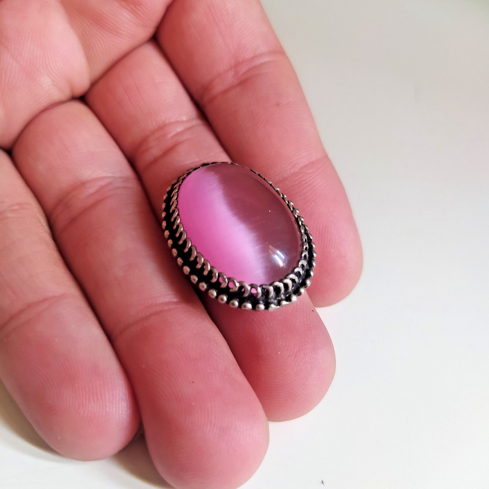 Ancient Vintage Victorian Sterling Silver Ring Natural Rose Quartz stone Size 8