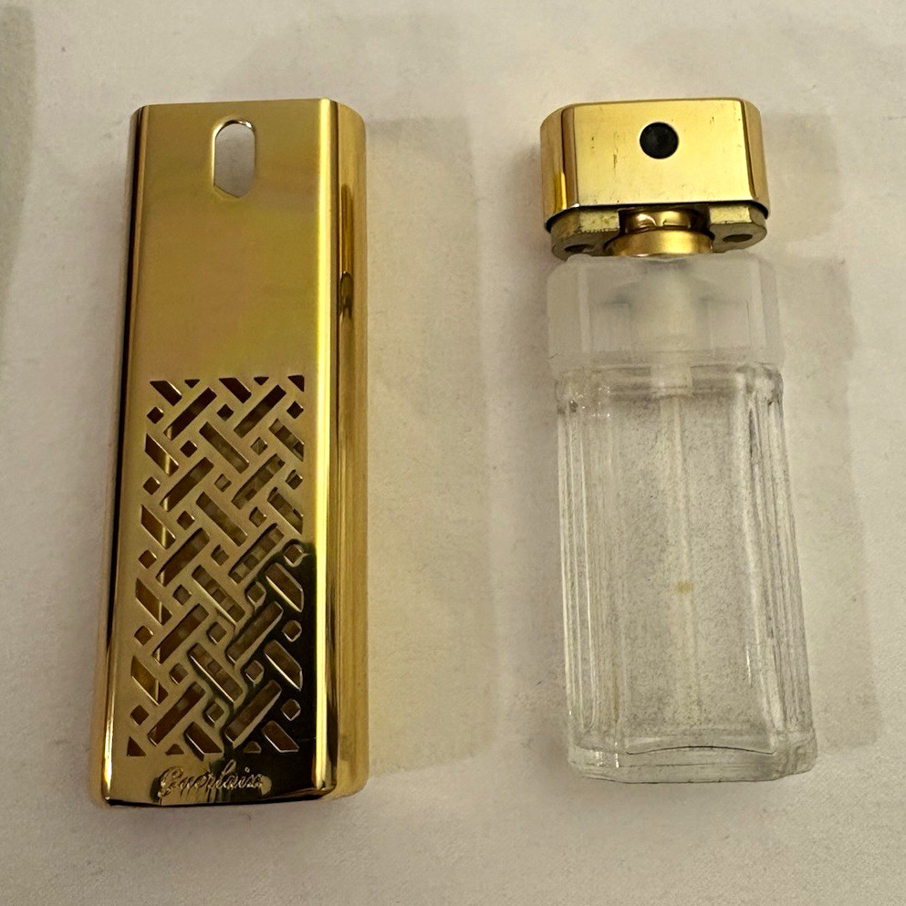 Vintage 1982 Guerlain Shalimar Goldtone Metal Cutout Refillable Purse Atomizer