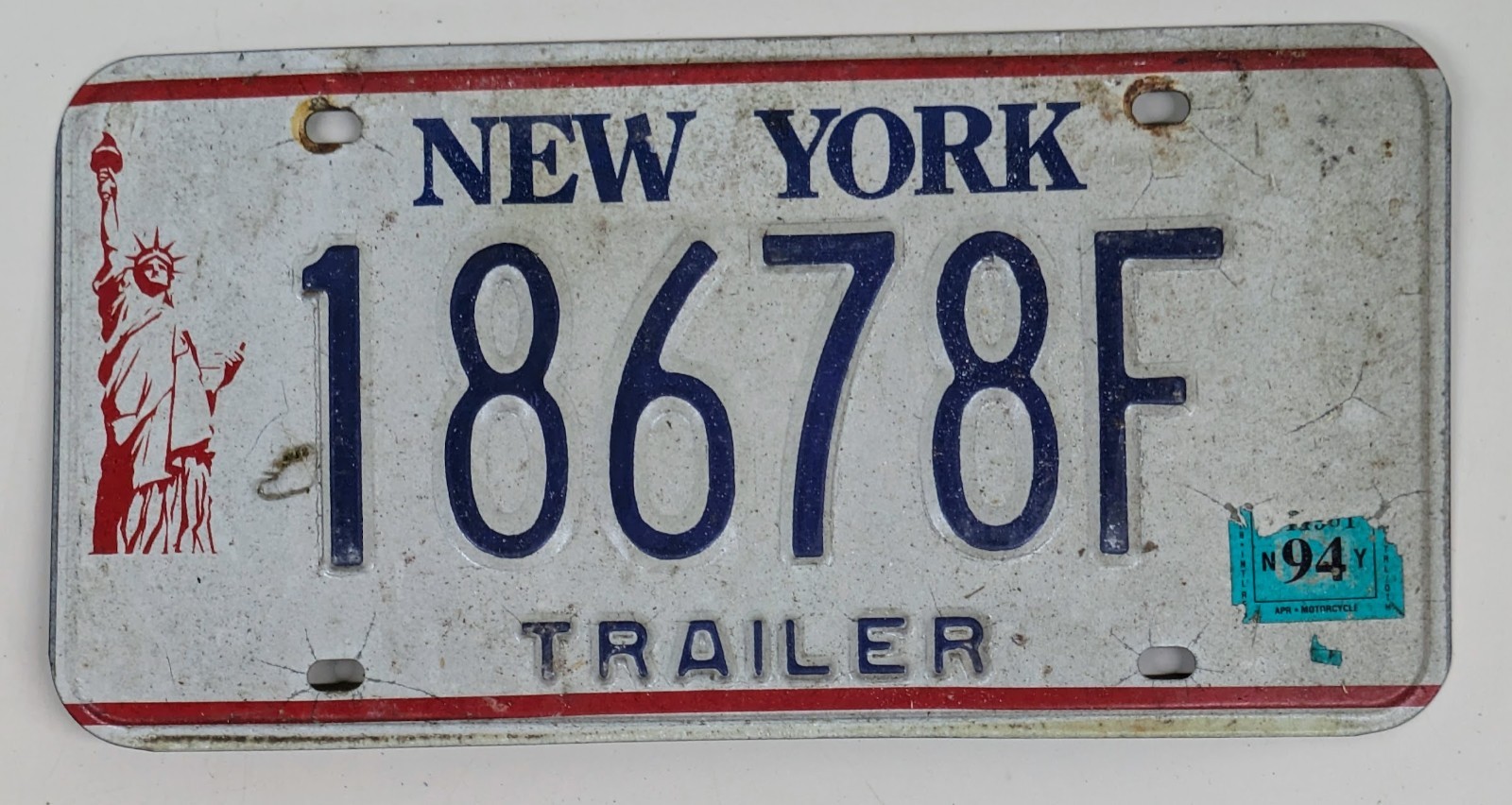 1994 Single Vintage Original New York NY TRAILER License Plate Tag 1986-2000