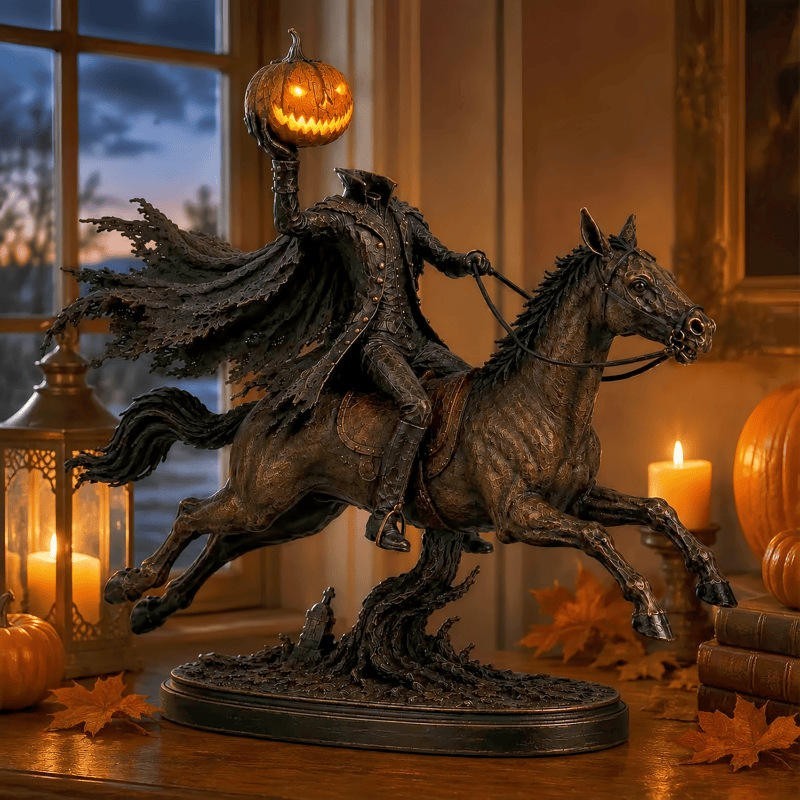 Lighted Headless Horseman Statue LED Pumpkin Sleepy Hollow Halloween Prop