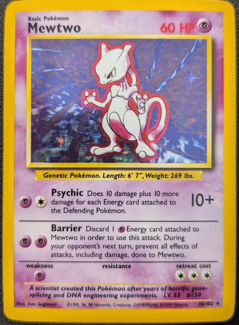 Pokemon | Mewtwo | 010/102 | Base Set | Holo Rare | 60 HP | 1999 | WOTC | LP/MP