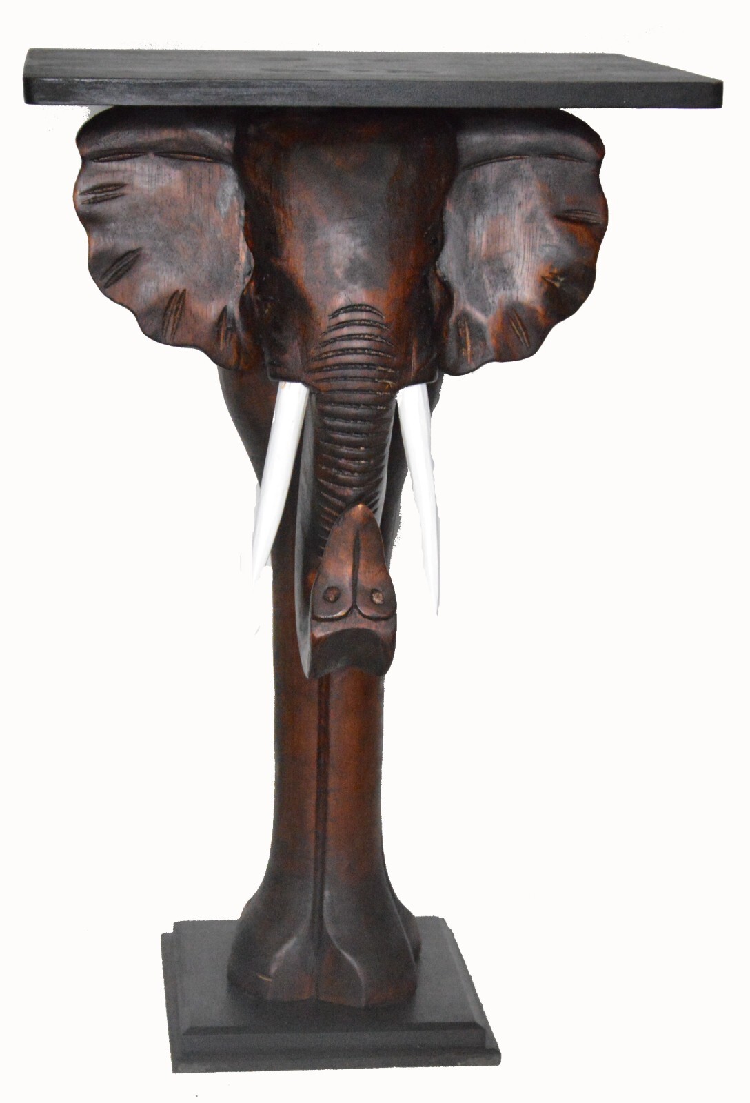 HAND CARVED WOODEN ELEPHANT TABLE END AFRICAN JUNGLE SAFARI SCULPTURE LUCK STAND